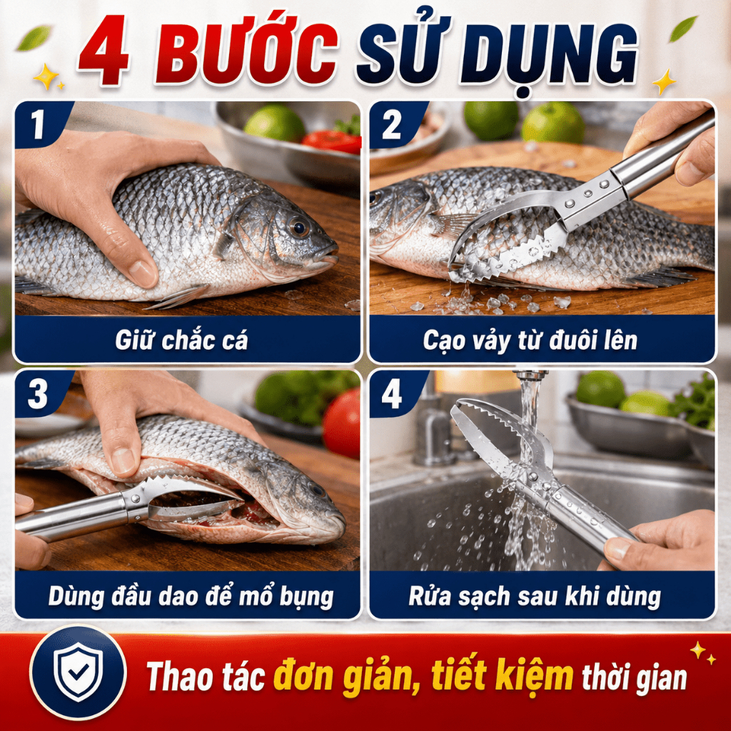 Dụng Cụ Cạo Vảy Cá 2 Trong 1｜Dao Mổ Bụng Cá Thép Không Gỉ｜Dễ Cầm, Dễ Vệ Sinh｜Mua 2 Tặng 1