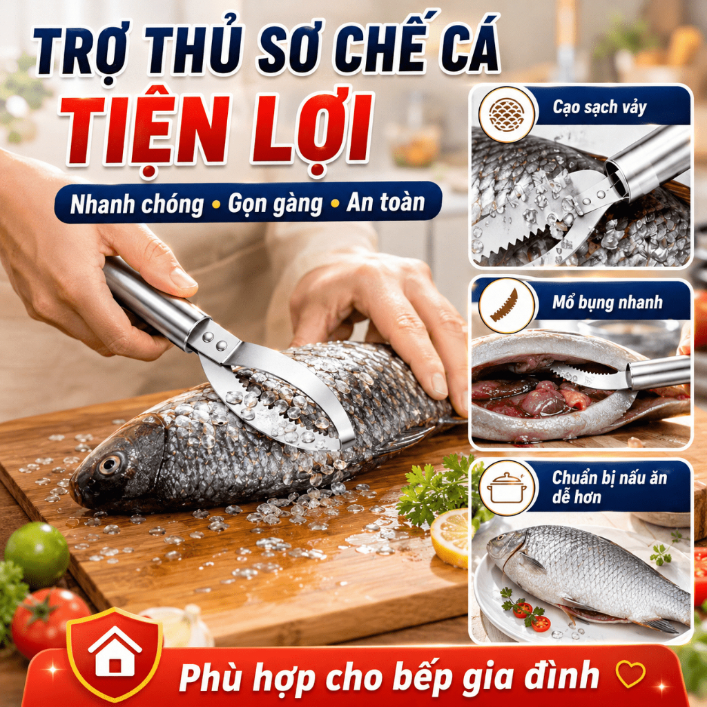Dụng Cụ Cạo Vảy Cá 2 Trong 1｜Dao Mổ Bụng Cá Thép Không Gỉ｜Dễ Cầm, Dễ Vệ Sinh｜Mua 2 Tặng 1