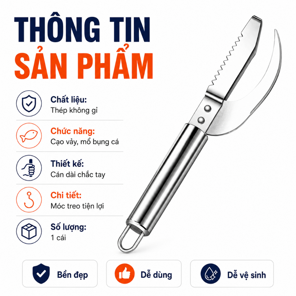 Dụng Cụ Cạo Vảy Cá 2 Trong 1｜Dao Mổ Bụng Cá Thép Không Gỉ｜Dễ Cầm, Dễ Vệ Sinh｜Mua 2 Tặng 1