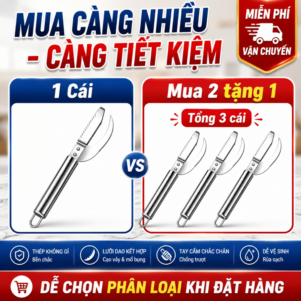 Dụng Cụ Cạo Vảy Cá 2 Trong 1｜Dao Mổ Bụng Cá Thép Không Gỉ｜Dễ Cầm, Dễ Vệ Sinh｜Mua 2 Tặng 1
