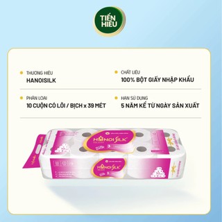Giấy Vệ Sinh HaNoi Silk Cao Cấp Tím 3 Lớp, Bịch 10 Cuộn Có Lõi Mềm, Mịn, Tan Trong Nước - TẶNG GIẤY ĂN RÚT FAIRY ĐÀO