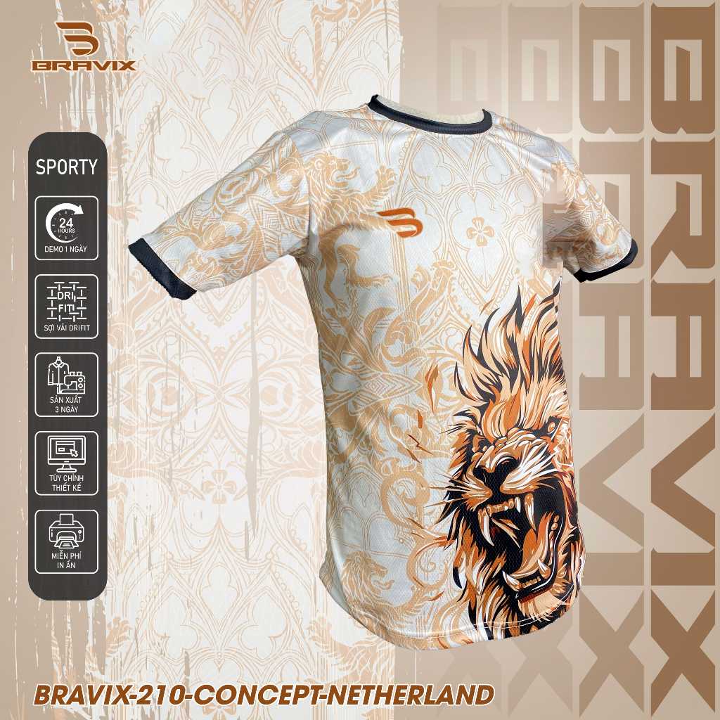 BRAVIX ÁO KHÔNG LOGO Gold Lion – Concept Sư Tử, Thiết Kế RIÊNG, Vải Mè Caro Dri-FIT Cao Cấp, Size S–2XL