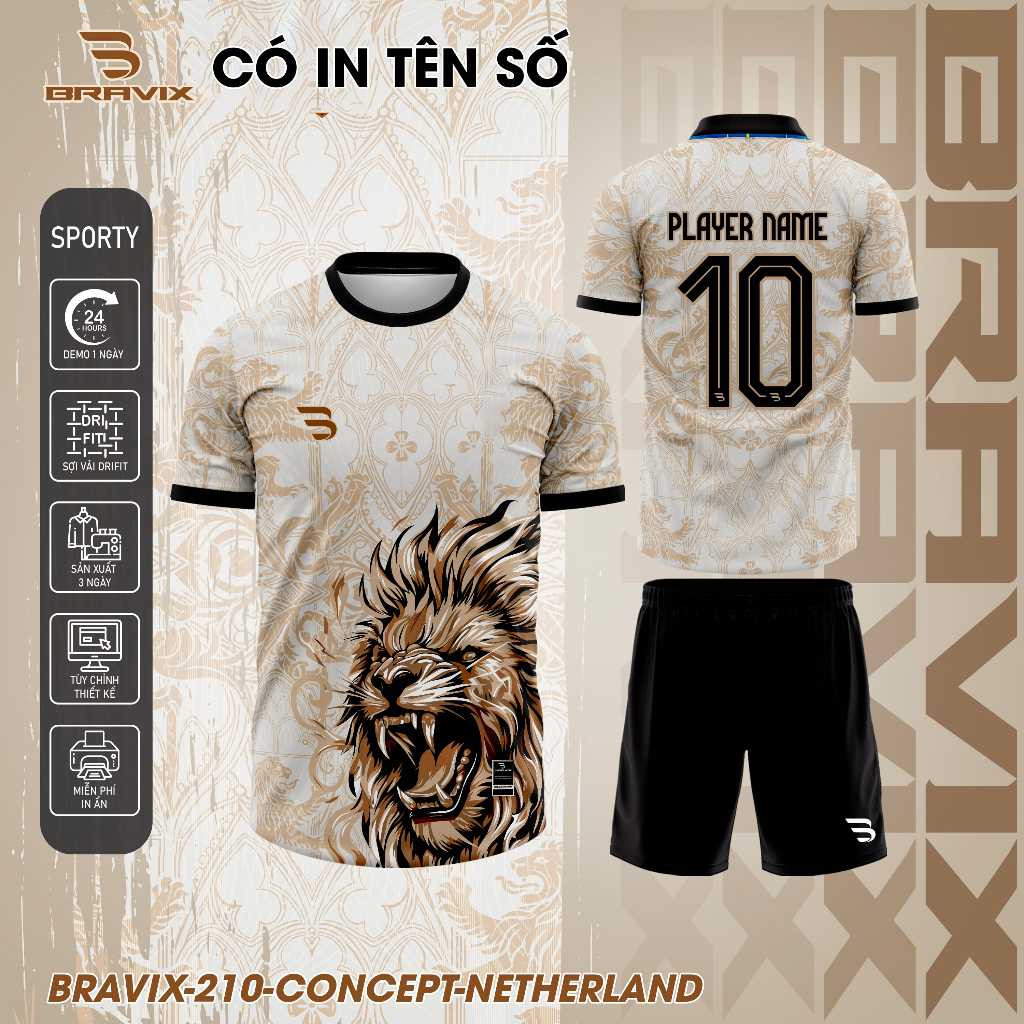 BRAVIX ÁO KHÔNG LOGO Gold Lion – Concept Sư Tử, Thiết Kế RIÊNG, Vải Mè Caro Dri-FIT Cao Cấp, Size S–2XL