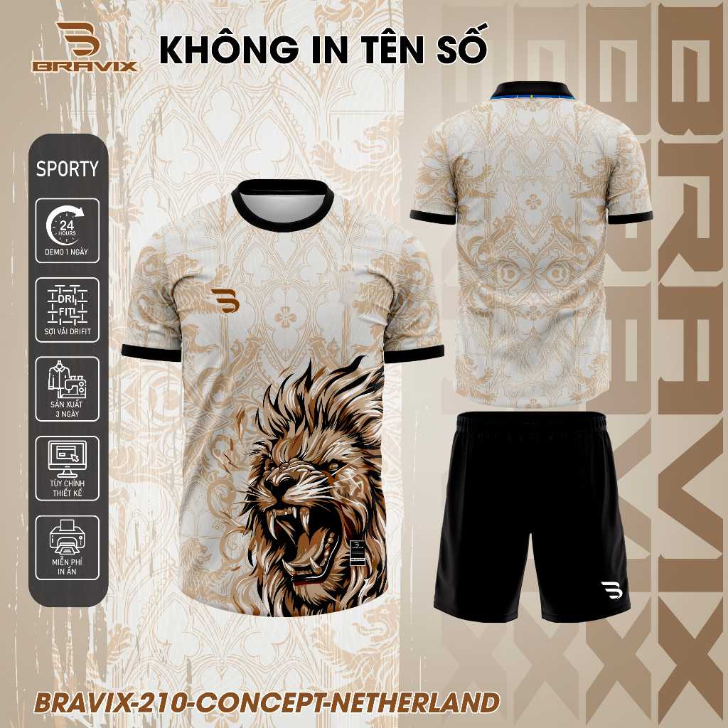 BRAVIX ÁO KHÔNG LOGO Gold Lion – Concept Sư Tử, Thiết Kế RIÊNG, Vải Mè Caro Dri-FIT Cao Cấp, Size S–2XL