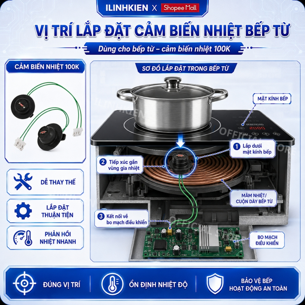 Cảm biến nhiệt bếp từ 100K màu xanh chính hãng Ilinhkien