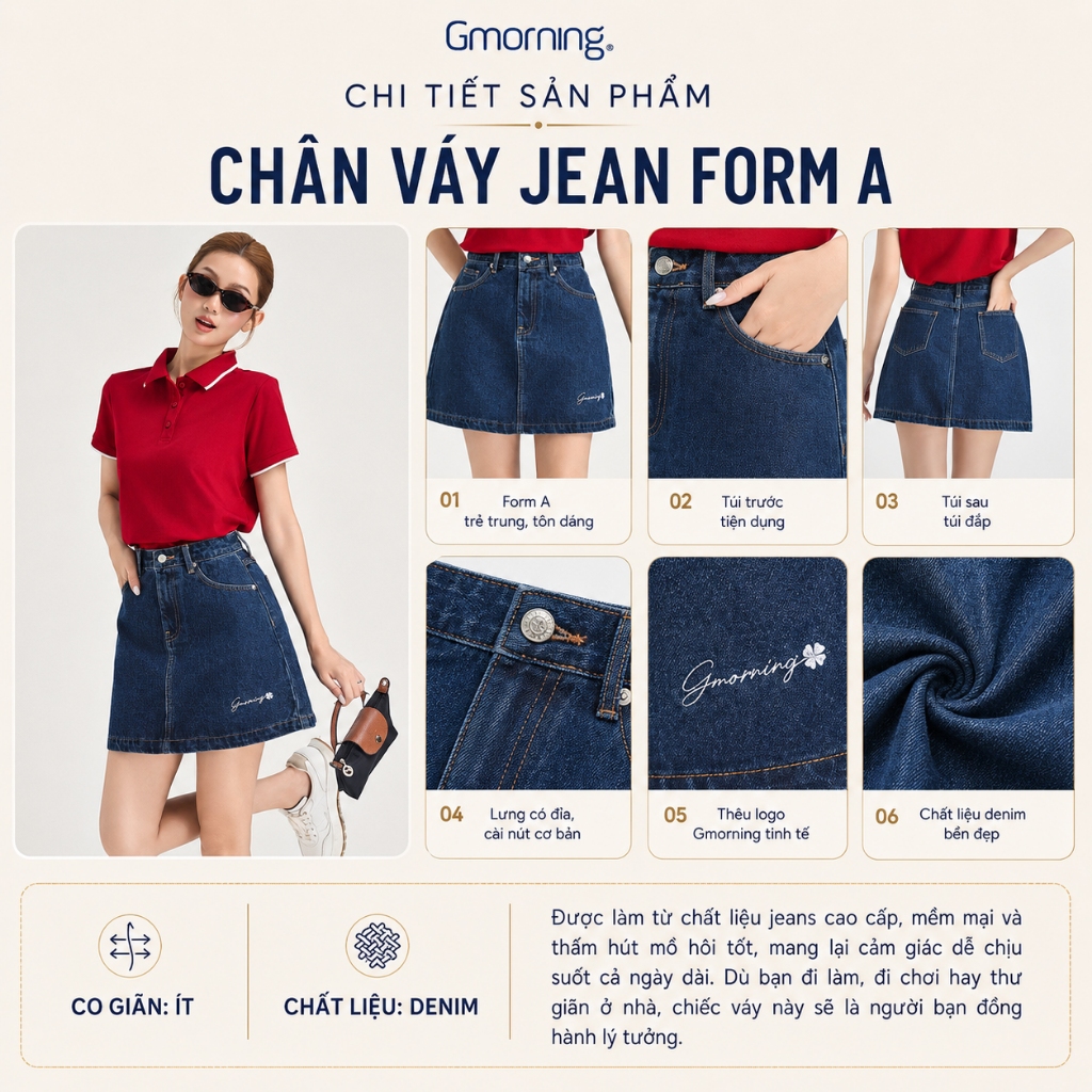 Chân Váy Jeans Ngắn GUMAC Dáng A Xòe Thêu Chữ Chất Denim Mềm Dễ Phối Có Lót Quần YVJF12089