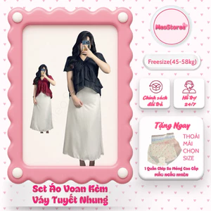 Set bộ nữ sang chảnh áo voan nữ 2 lớp bèo phối chân váy dài vải tuyết nhung cao cấp (Tặng kèm quà) - MeoStoree