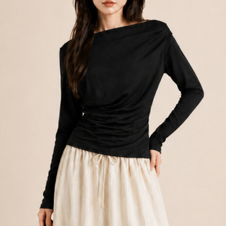 [HỎA TỐC] Áo Thun Nữ Trễ Vai Nhún Eo Form Ôm Tôn Dáng Phong Cách Hàn Quốc | Flow Drape Shoulder Top