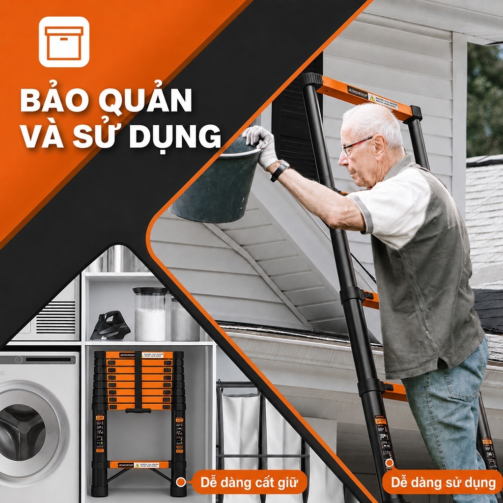 Thang Nhôm Rút Inox Chữ A Nhập Khẩu Chắc chắn bền bỉ lớp phủ chống gỉ Tải trọng 600kg bảo hành 2 năm