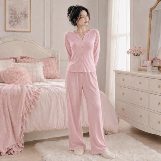 Bộ Mặc Nhà Nữ Áo Tay Dài Và Quần Dài Chất Thun Cotton Mềm Mịn Form Rộng Vừa, Bộ Đồ Ngủ Nữ Thu Đông Dễ Thương - BD020