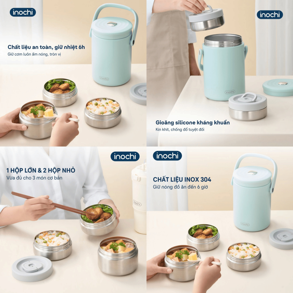 Hộp đựng thức ăn giữ nhiệt inox FUJI APPETIT 1800ml/SAVORY 1700ml INOCHI - Bền màu, an toàn, phù hợp mang đi làm, đi học
