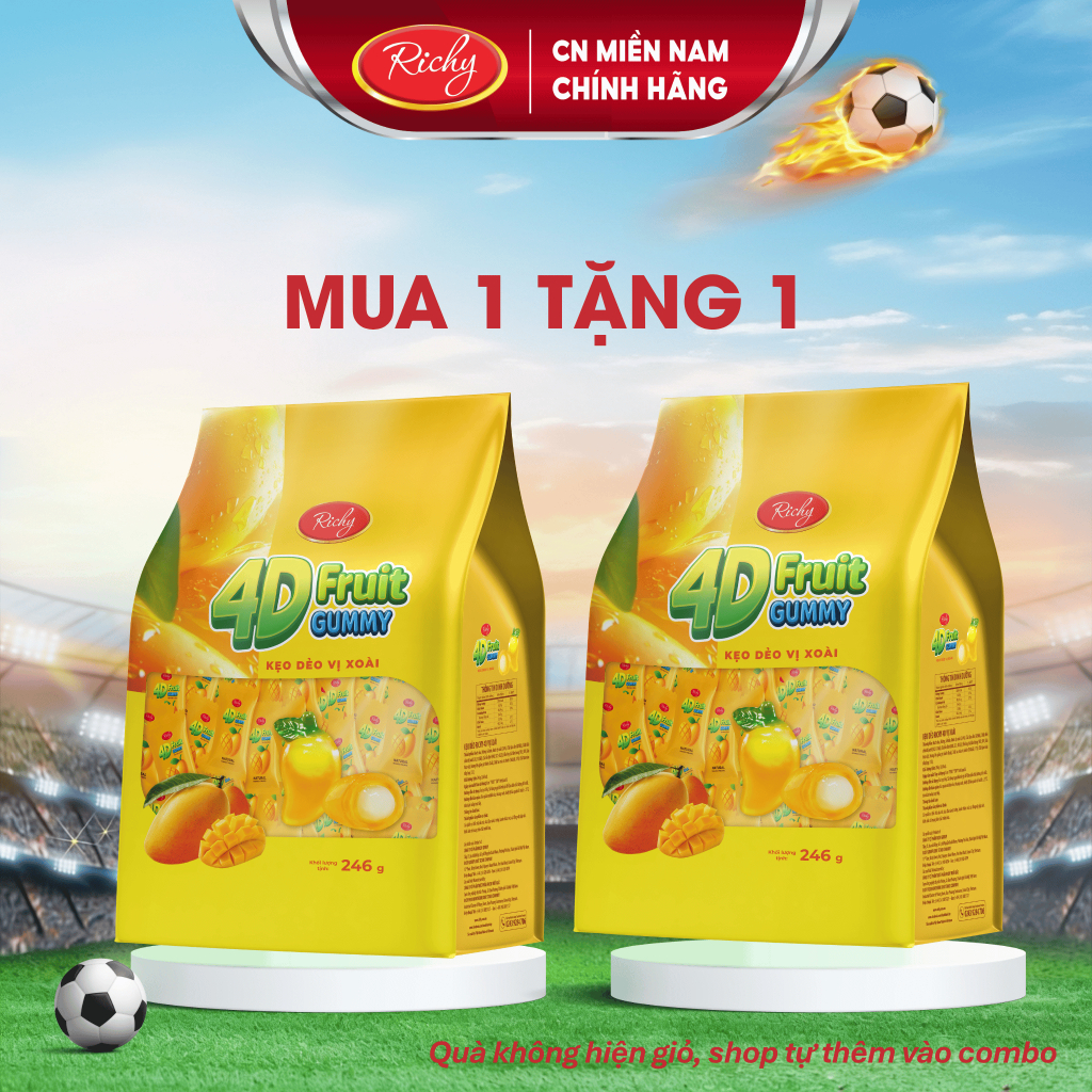 [MUA 1 TẶNG 1]Kẹo Dẻo Richy 4D Fruit Gummies 246g Sốt Trái Cây Tươi Vị Đào/ Xoài Ngọt Ngào Date t11/2026