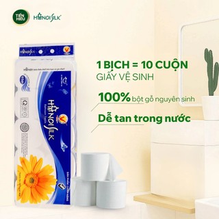 Giấy Vệ Sinh HaNoi Silk Xanh Dương 3 Lớp, Bịch 10 Cuộn Không Lõi Mềm Mịn, Tan Ngay Trong Nước