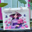 Túi cói có khóa kéo in hình cô gái Việt Nam và hoa sen túi tote vải đay nút Túi cói du lịch,đi biển,đi chơi Việt Nam