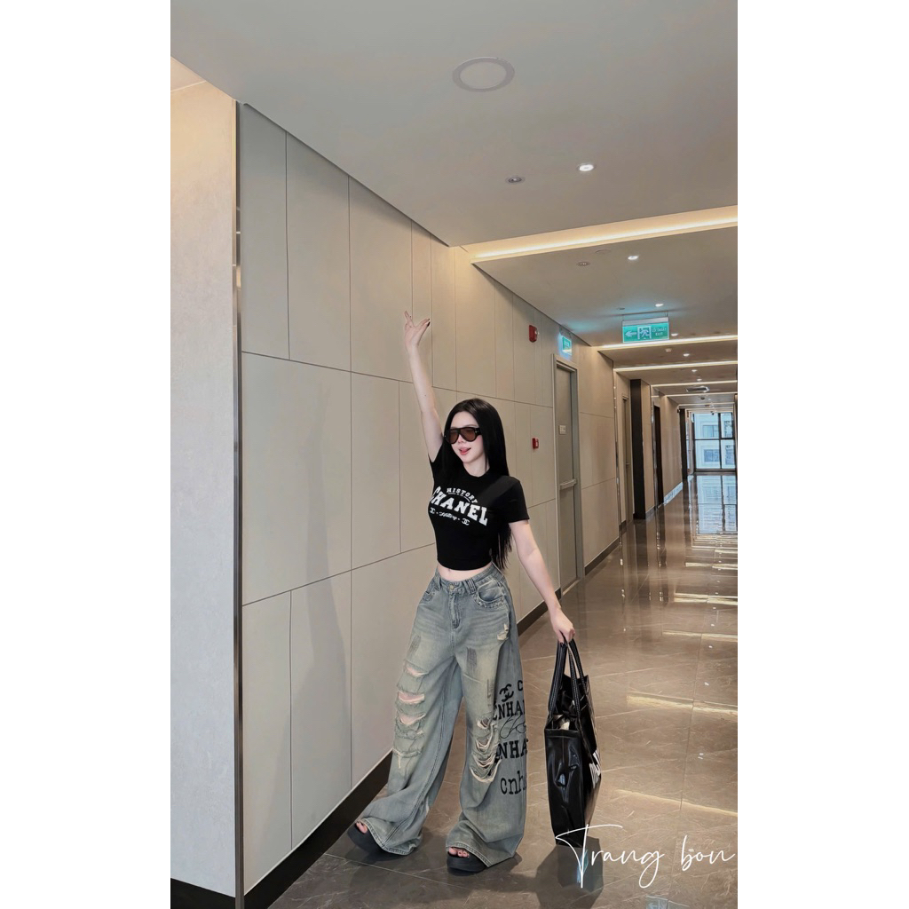 Áo body cộc tay in chữ mix đồ siu chất