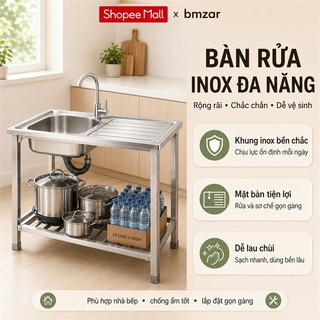 BMZAR Chậu rửa bát 1 hố inox 304 Chậu rửa inox Cao Cấp Bồn rửa chén Chống gỉ và bền