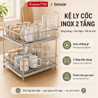 Giá úp ly cốc inox  2 Tầng Chống Gỉ Kệ Ráo Nước Ly Chén Bền Bỉ