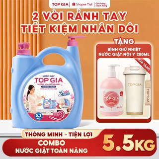 [Tặng Bình Giữ Nhiệt + 200ML Nội Y] Can Nước Giặt TopGia 2 Vòi 5.3KG Giúp Mềm Vải Giữ Màu Quần Áo
