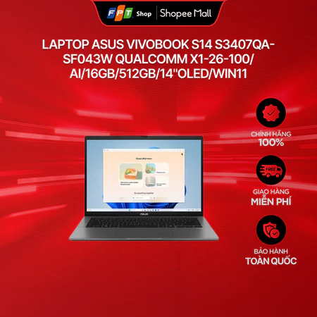 Laptop Asus Vivobook S14 S3407QA-SF043W Qualcomm X1-26-100/AI/16GB/512GB/14"OLED/Win11