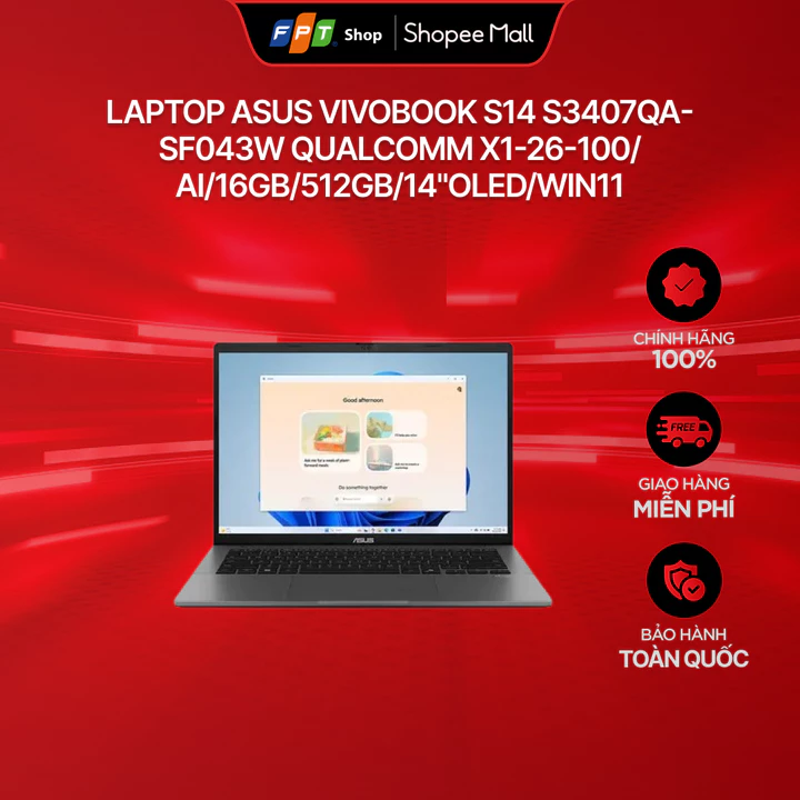 Laptop Asus Vivobook S14 S3407QA-SF043W Qualcomm X1-26-100/AI/16GB/512GB/14"OLED/Win11