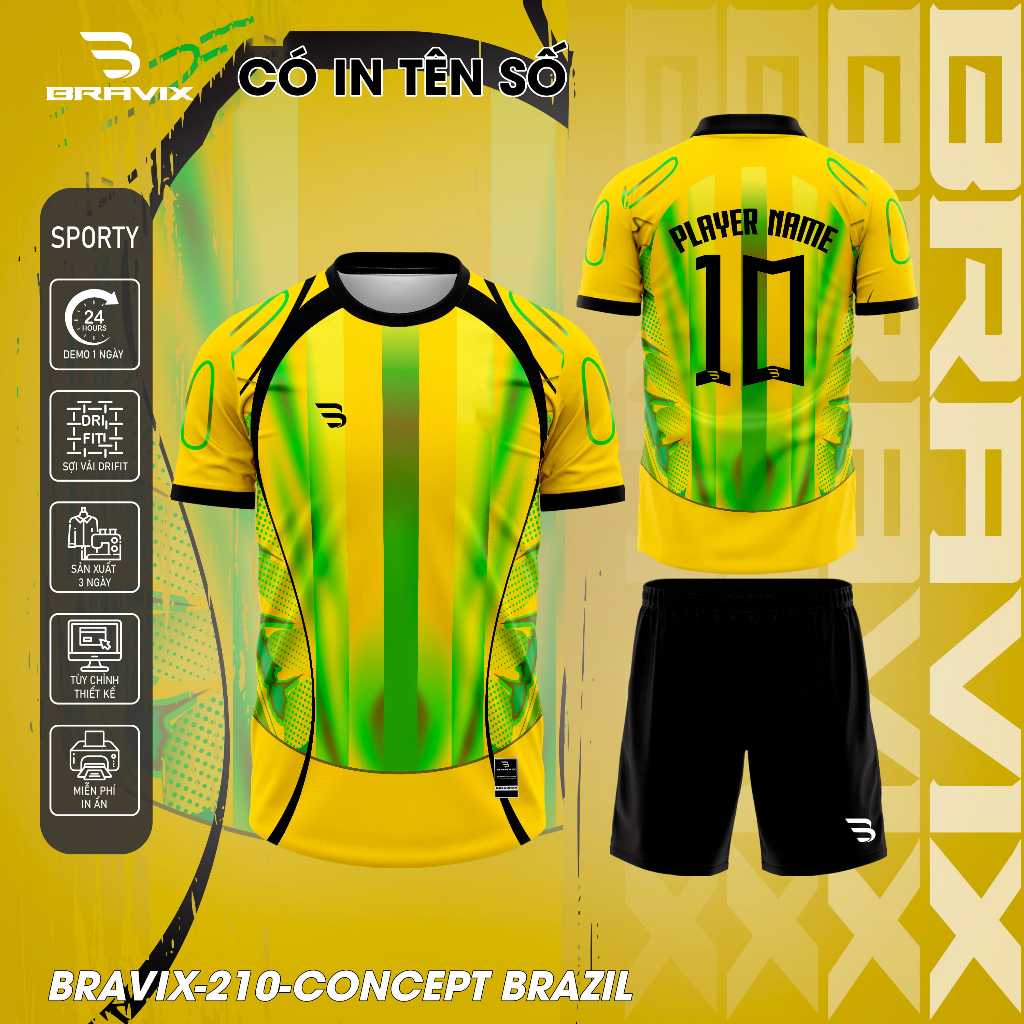 BRAVIX ÁO KHÔNG LOGO Samba Gold – Bộ Quần Áo Bóng Đá Thiết Kế Độc Quyền, Concept Riêng, Chất Liệu Dri-FIT Cao Cấp, Thấm-