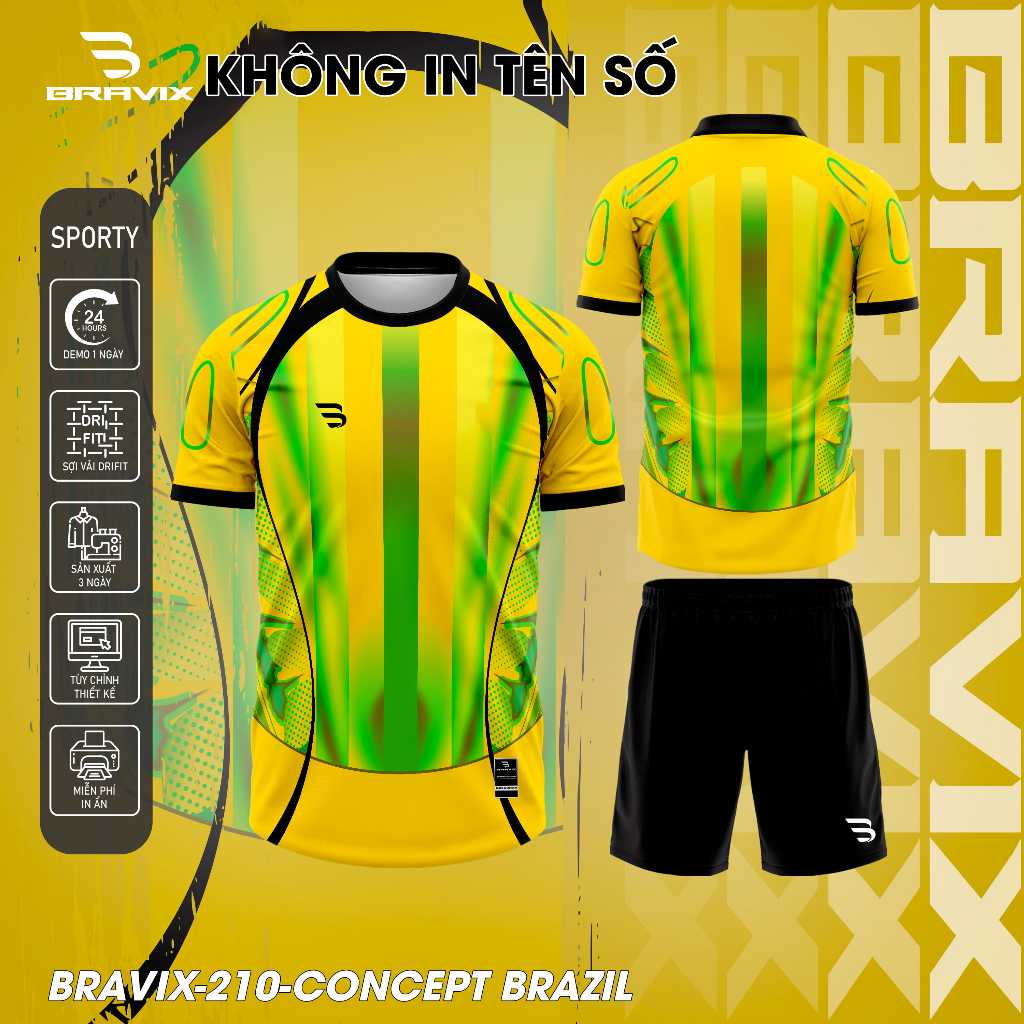 BRAVIX ÁO KHÔNG LOGO Samba Gold – Bộ Quần Áo Bóng Đá Thiết Kế Độc Quyền, Concept Riêng, Chất Liệu Dri-FIT Cao Cấp, Thấm-