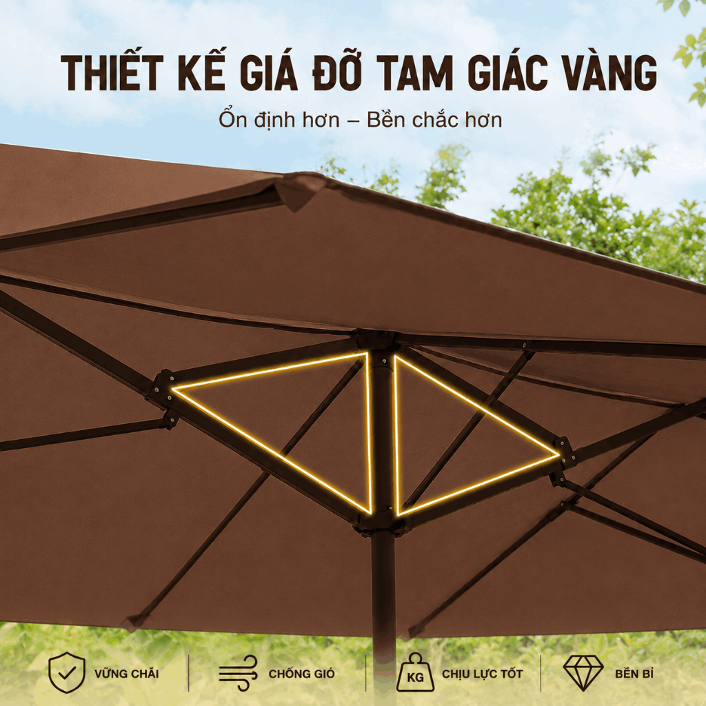 Ô dù che nắng 3 tán ngoài trời, diện tích lớn, chống tia UV, kèm kèm đế nước 60L, dùng cho sân vườn quán cafe