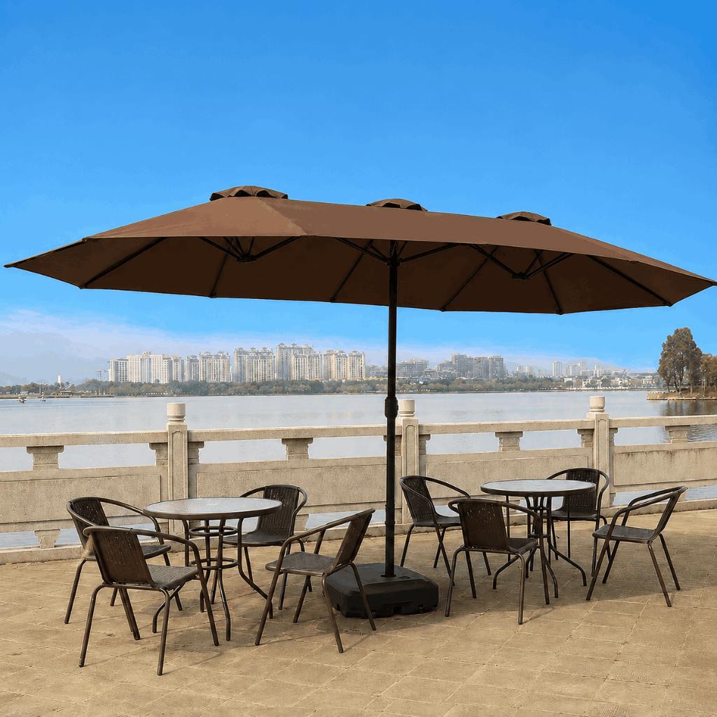 Ô dù che nắng 3 tán ngoài trời, diện tích lớn, chống tia UV, kèm kèm đế nước 60L, dùng cho sân vườn quán cafe