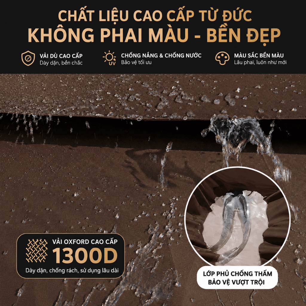 Ô dù che nắng 3 tán ngoài trời, diện tích lớn, chống tia UV, kèm kèm đế nước 60L, dùng cho sân vườn quán cafe