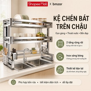 BMZAR Kệ Bát Đĩa Thông Minh INOX 304 Kệ Chén Bát Thông Minh 2 Tầng Kệ đựng bát đĩa Trên Bồn Rửa