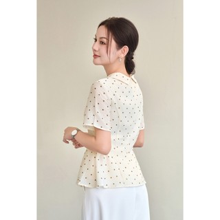 Áo Kiểu Nữ LAMER FASHION Dáng Peplum Cộc Tay Cổ Bẻ Nơ Cổ Công Sở BSTV O61B26H012