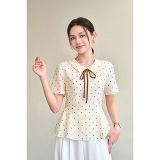 Áo Kiểu Nữ LAMER FASHION Dáng Peplum Cộc Tay Cổ Bẻ Nơ Cổ Công Sở BSTV O61B26H012