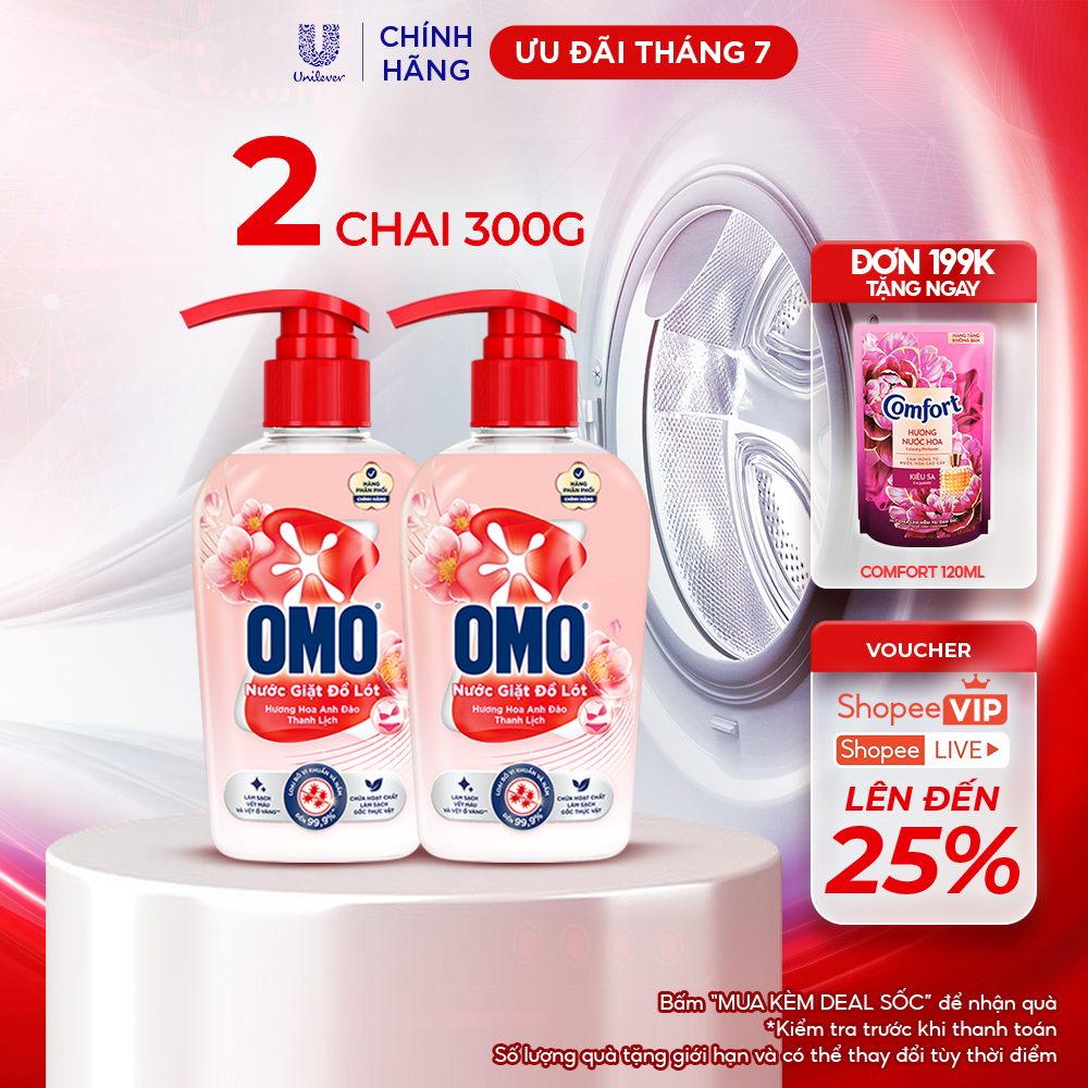 Combo 2 Chai Nước Giặt Đồ Lót OMO Hương Hoa Anh Đào Thanh Lịch 300G