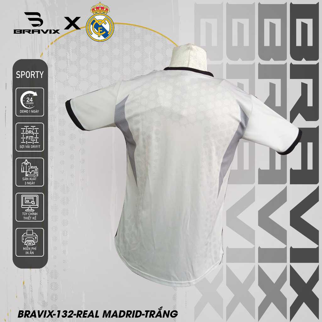 Bravix Bộ Quần Áo Bóng Thiết Kế - BST REAL MADRID Concept  - Chất Liệu VẢI MÈ CARO DRIFIT Cao Cấp Thấm Hút Mồ Hôi Tốt Si