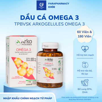 Dầu cá Omega 3 Pháp Arkopharma hỗ trợ tim mạch, não bộ, thị lực, bổ sung DHA EPA-TPBVSK ARKOGELULES OMEGA 3 (60v)