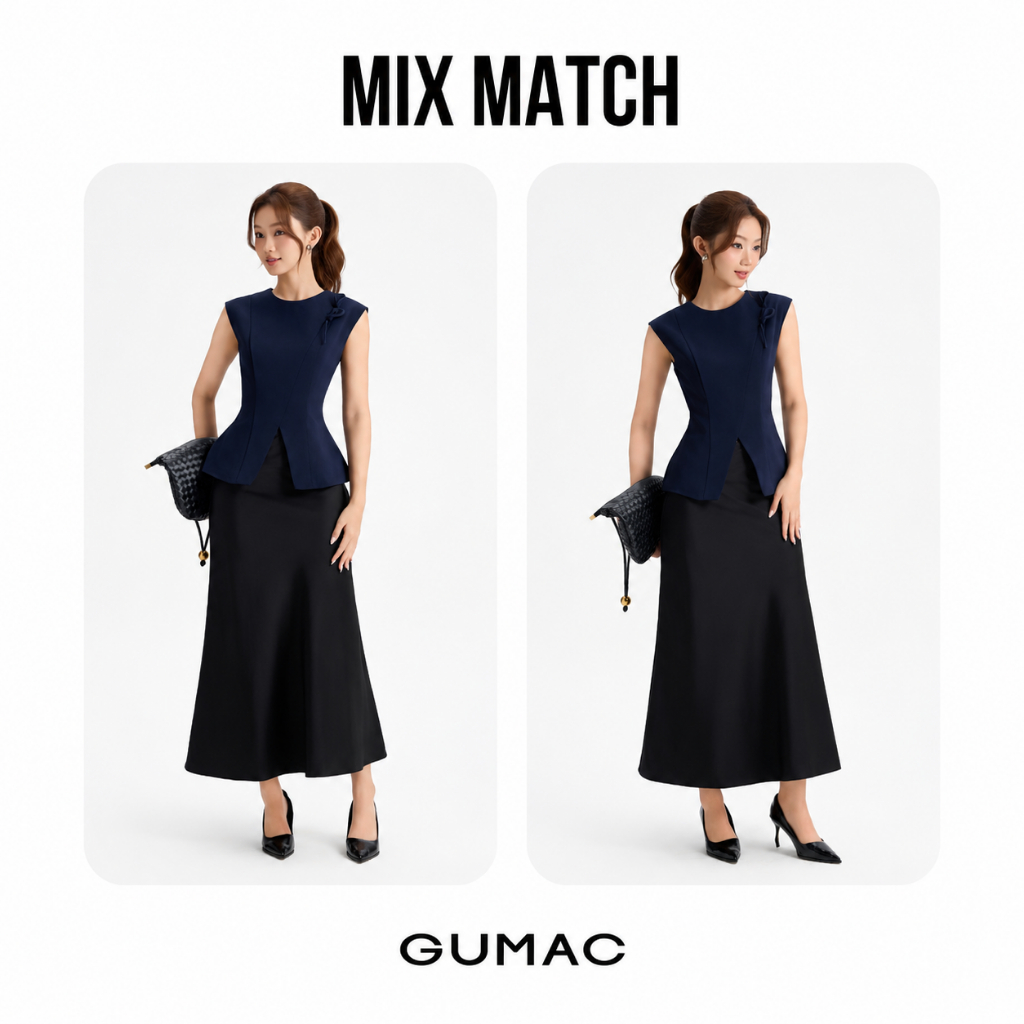 Chân Váy Lụa Đuôi Cá GUMAC Cơ Bản Chất Liệu Lụa Mango Gân Dày Dặn Đứng Form Tôn Dáng LVG0415