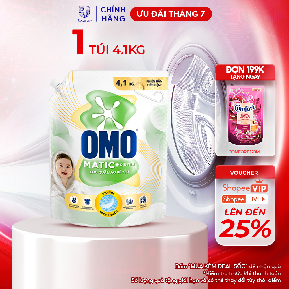 Nước Giặt OMO Matic Cho Quần Áo Bé Yêu 4,1kg/túi