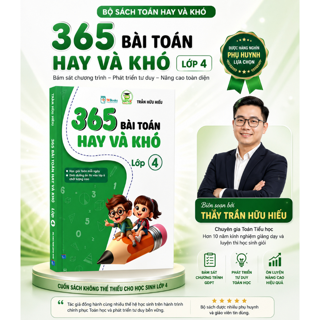 Sách - 365 Bài Toán Hay Và Khó Lớp 4 - Thầy Trần Hữu Hiếu - MCBooks