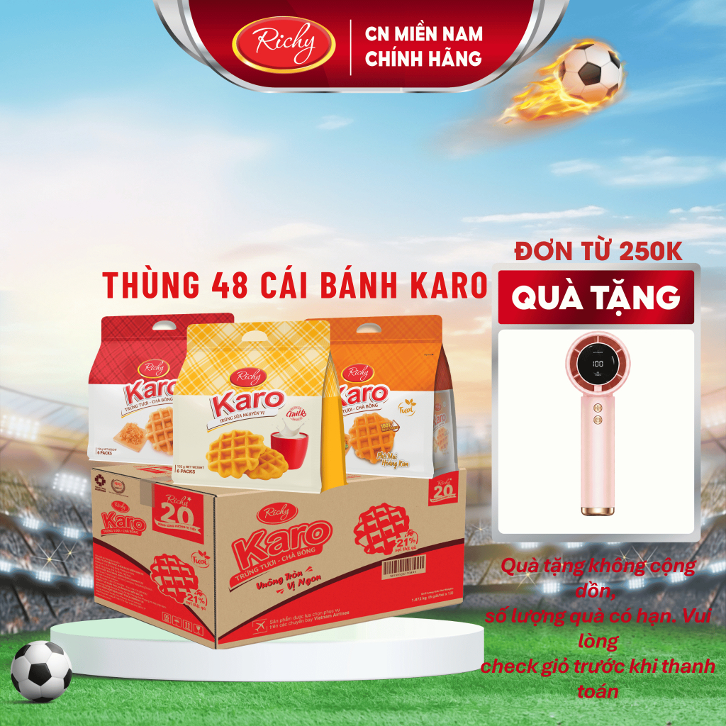 [ TẶNG QUẠT ĐƠN TỪ 250K] Thùng 48 bánh trứng tươi - chà bông Karo Richy 26g/gói