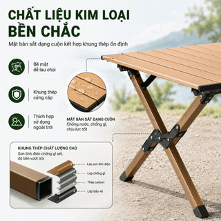 Bộ bàn ghế cắm trại gấp gọn, siêu bền, chịu nhiệt, chống ăn mòn – dành cho dã ngoại, du lịch, BBQ【Chịu tải 300KG】