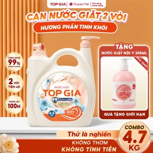 Nước Giặt Xả TopGia 2 Vòi Can 4.5KG, Lưu Hương 100H, Kháng Khuẩn 99% Thơm Dịu Nhẹ
