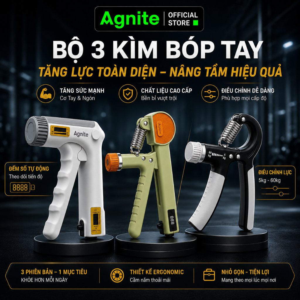 [SIÊU RẺ] Kìm Bóp Tay Kìm Tập Cơ Tay, Dụng Cụ Tập Gym Tại Nhà Điều Chỉnh Lực Có Đếm 10-80kg AGNITE