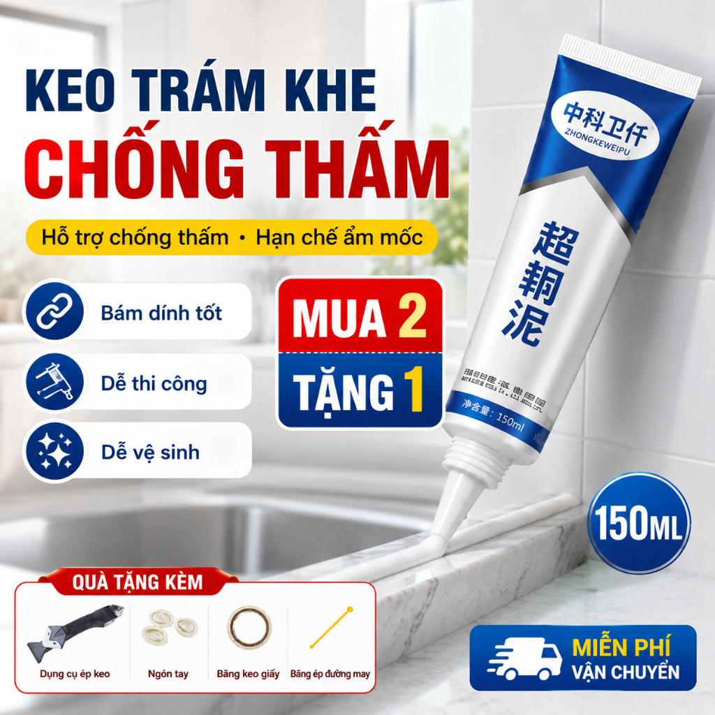 Keo Trám Khe Chống Thấm 150ml｜Dùng Cho Bếp, Nhà Vệ Sinh, Bồn Rửa｜Dễ Thi Công｜Mua 2 Tặng 1