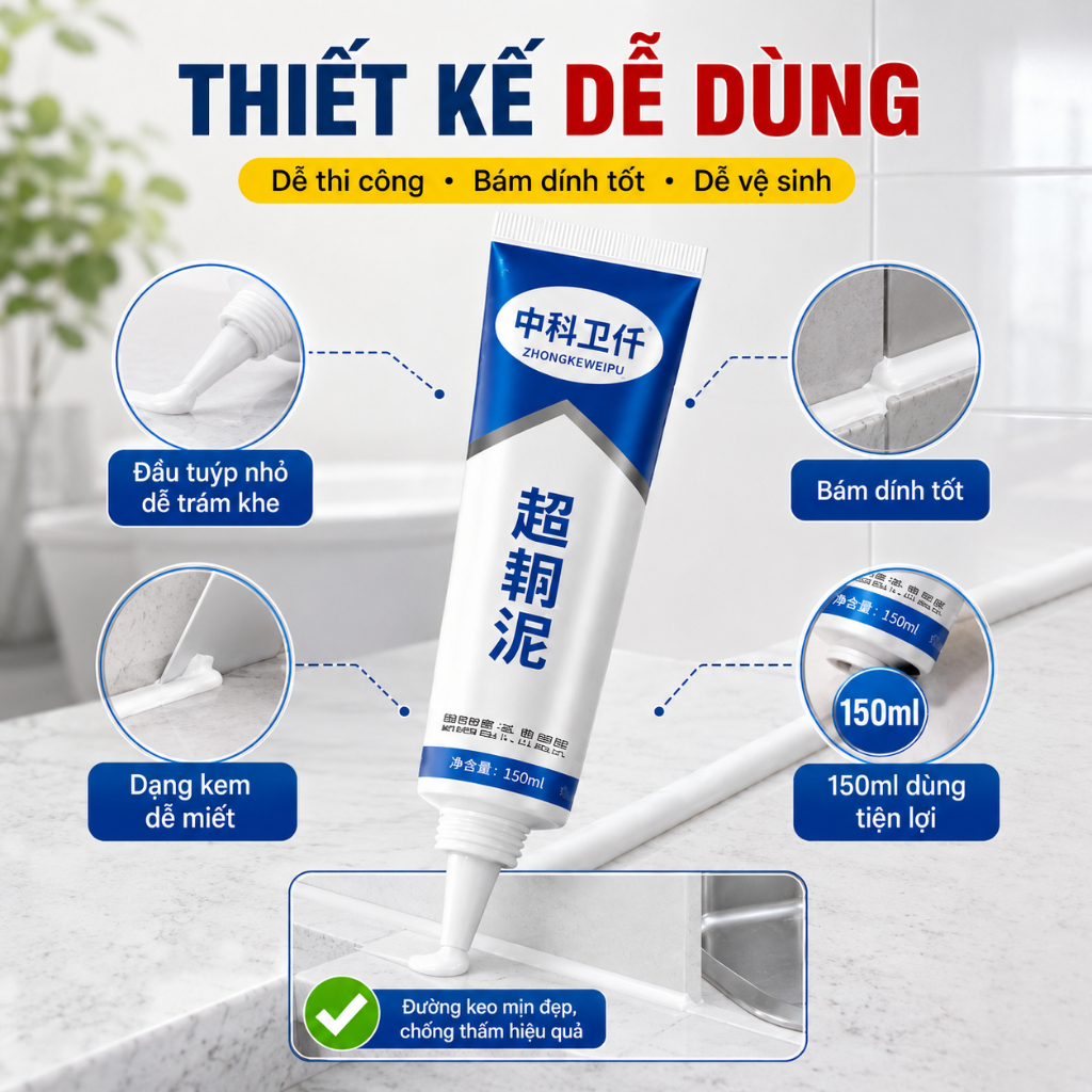 Keo Trám Khe Chống Thấm 150ml｜Dùng Cho Bếp, Nhà Vệ Sinh, Bồn Rửa｜Dễ Thi Công｜Mua 2 Tặng 1