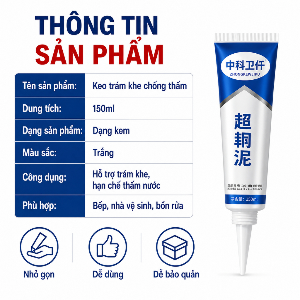 Keo Trám Khe Chống Thấm 150ml｜Dùng Cho Bếp, Nhà Vệ Sinh, Bồn Rửa｜Dễ Thi Công｜Mua 2 Tặng 1