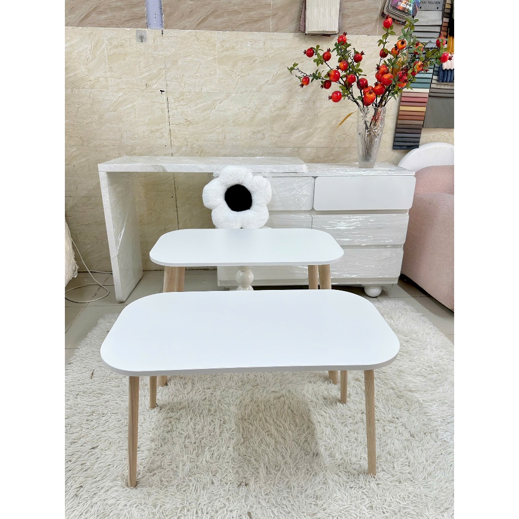 Bàn học mini mặt gỗ chân gỗ thông minh NHU Y DECOR ngồi bệt để giường laptop xếp gọn kích thước 68x39cm hiện đại