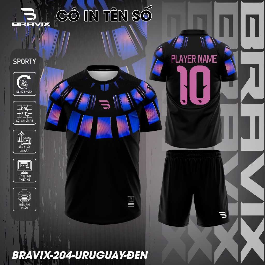 BRAVIX ÁO KHÔNG LOGO Chiến Binh Báo Đen – Bộ Quần Áo Bóng Đá Thiết Kế Độc Quyền, Concept Riêng, Vải Mè Cao Cấp, Thấm Hút