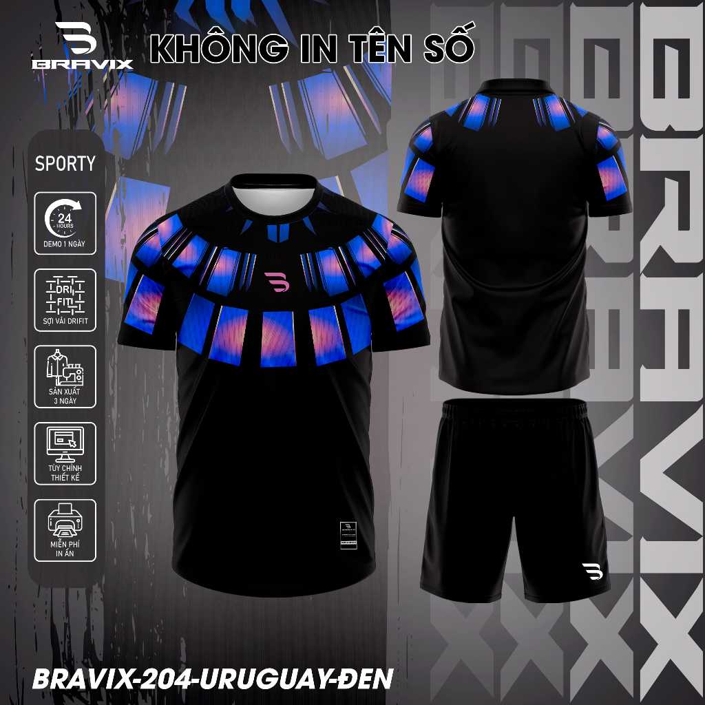 BRAVIX ÁO KHÔNG LOGO Chiến Binh Báo Đen – Bộ Quần Áo Bóng Đá Thiết Kế Độc Quyền, Concept Riêng, Vải Mè Cao Cấp, Thấm Hút