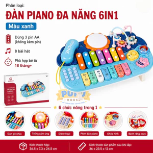 Bộ Trống Đồ Chơi Kèm Đàn Cho Bé Cỡ Lớn 6in1 Đa Chức Năng - Đồ Chơi PUPU HOUSE