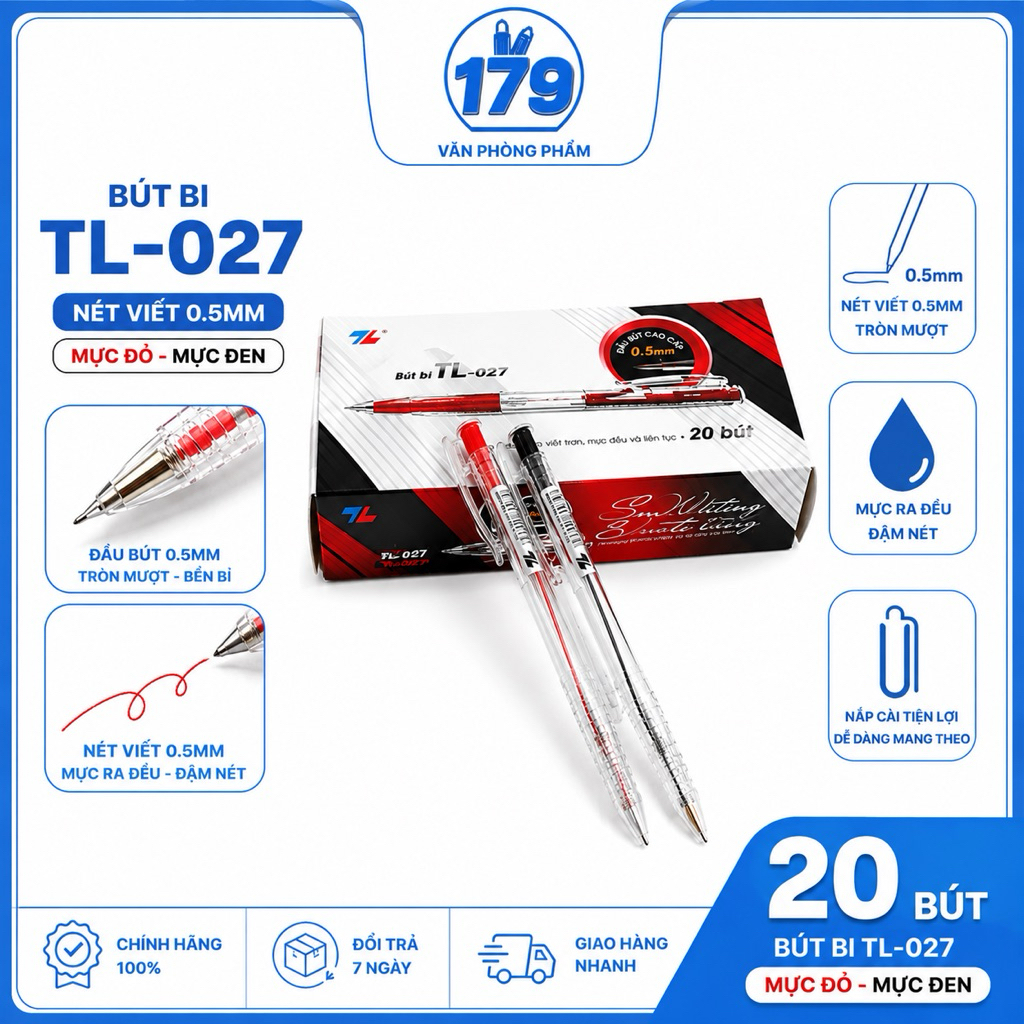 Bút bi Thiên Long chính hãng nét 0.5 TL027